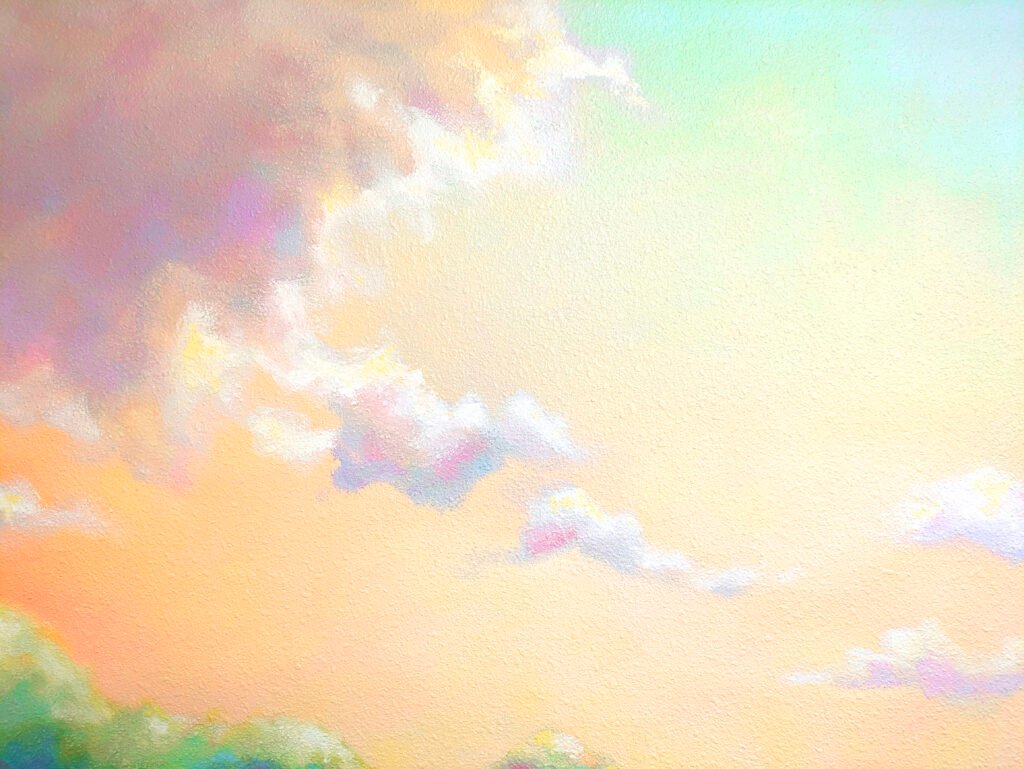Mural wall art painting of sunset sky clouds