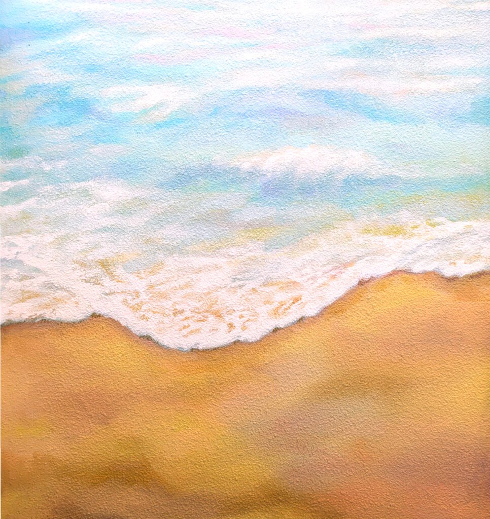 Mural wall art painting closeup of seafoam and sand beach shore